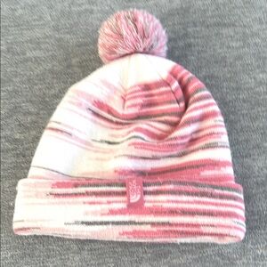 The North Face Beanie Hat Youth Junior M Pink and White Knit Soft Winter Outdoor
